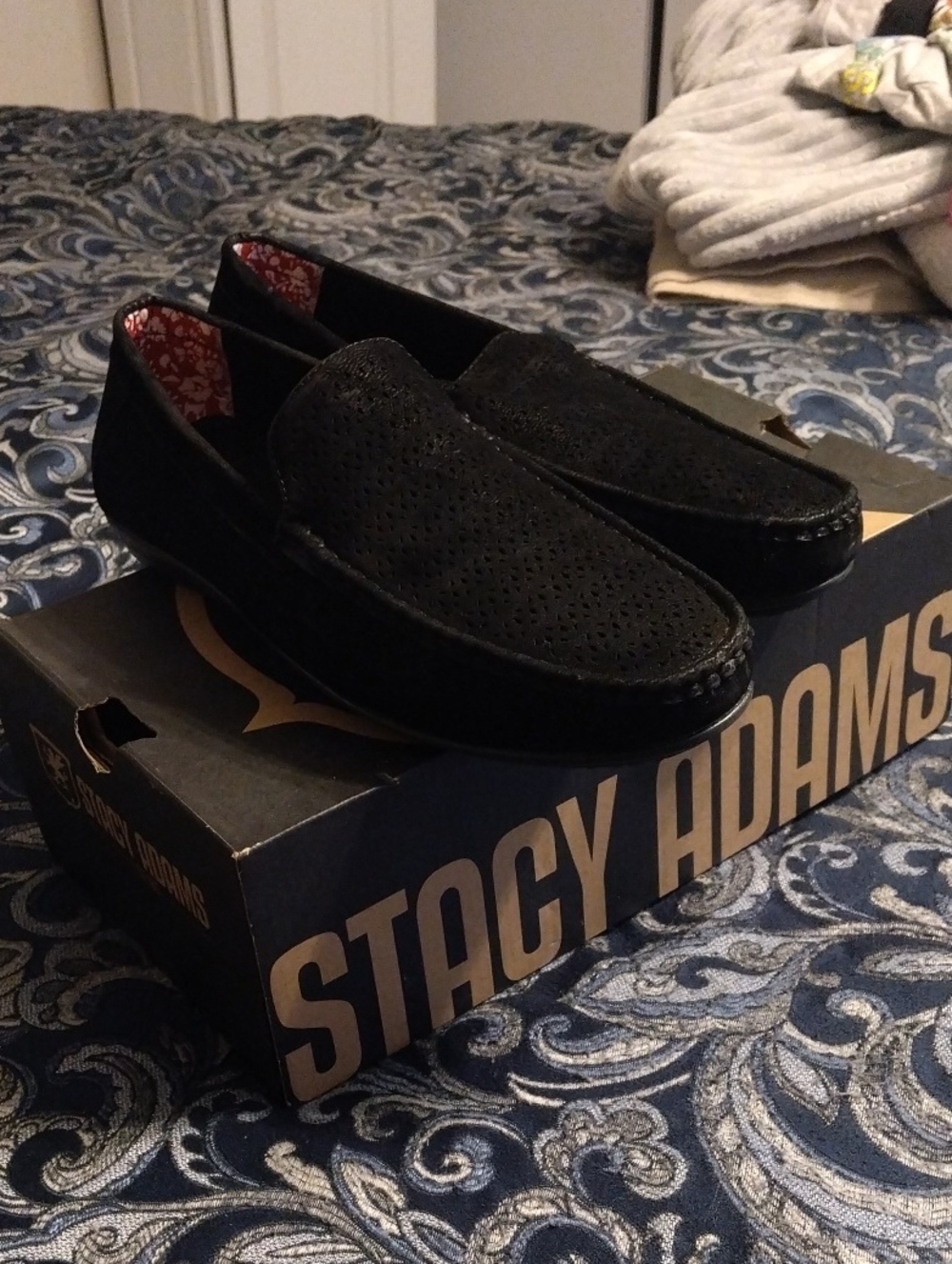 Stacy Adams Black Perforated Slip-On Loafers